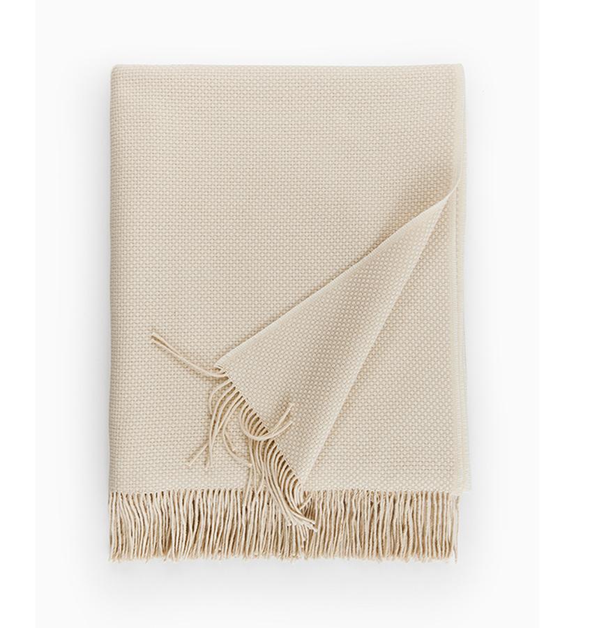 Bristol Throw Blanket 85% Pima Cotton/ 15% Alpaca, two-color basket weave with twisted fringe, made in Peru