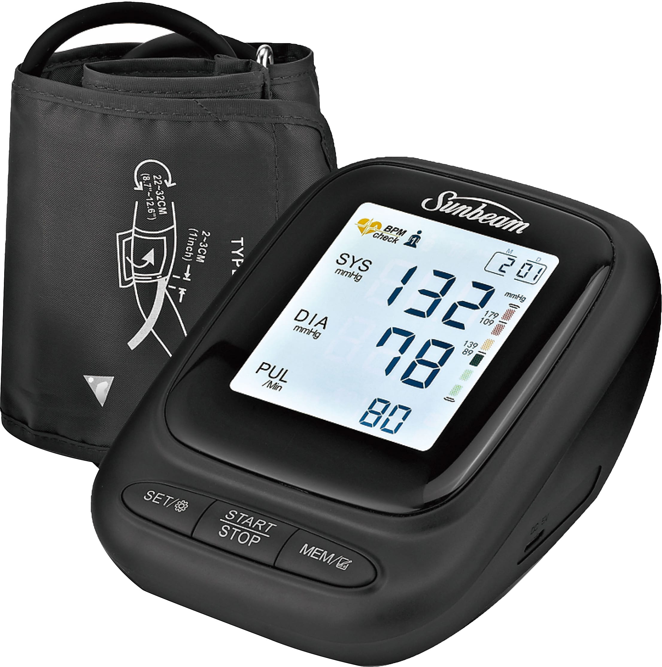 Sunbeam UPPER ARM BLOOD PRESSURE MONITOR
with Voice Broadcast Technologywith batteries
