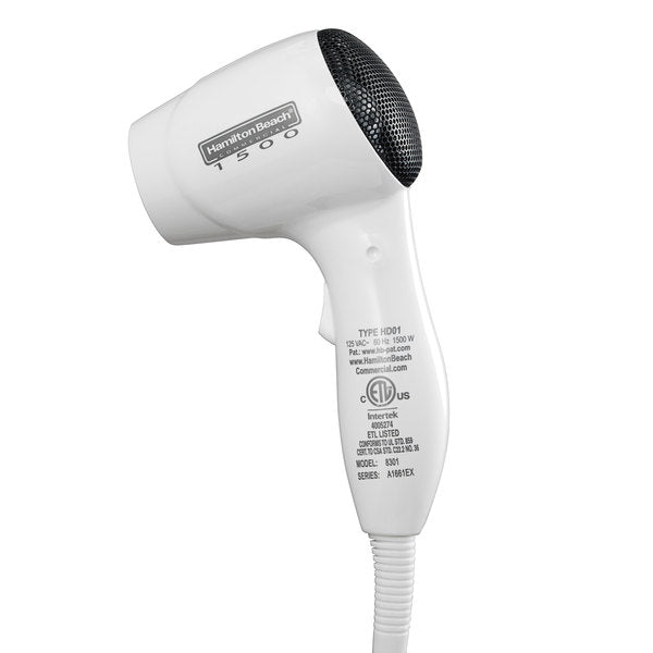 Hair Dryer Wall Mount 1500 Watts Auto Safety Shut Off Nightlight White
