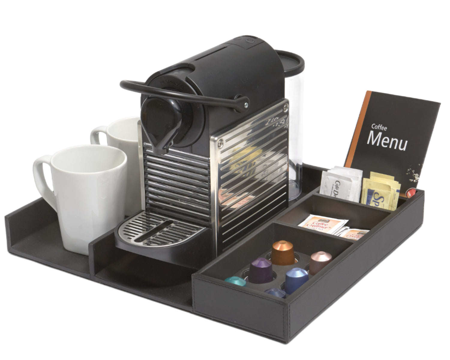 Bedford Coffee Tray 15.625"L x 13.25"D x 1.75"H Black Faux Leather