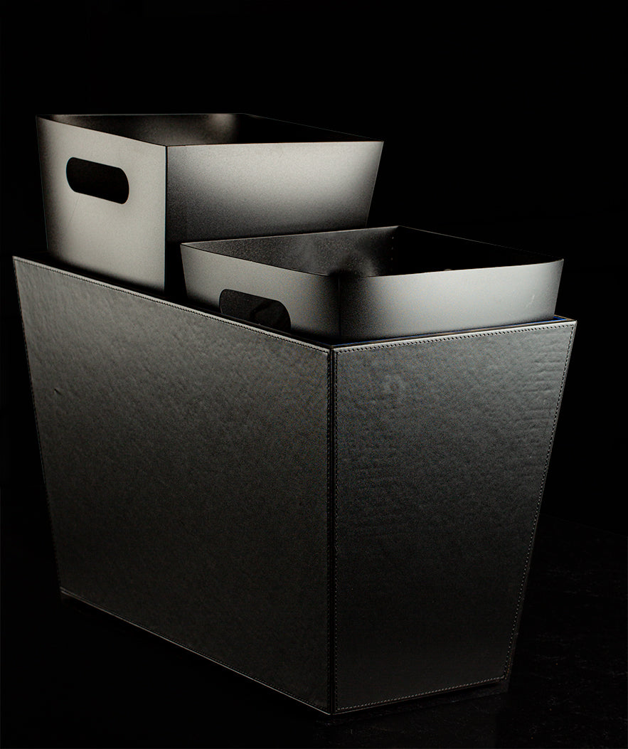 Dual Recycle Wastebasket – 8.47 x 13.4 x 11.42" Black Leatherette