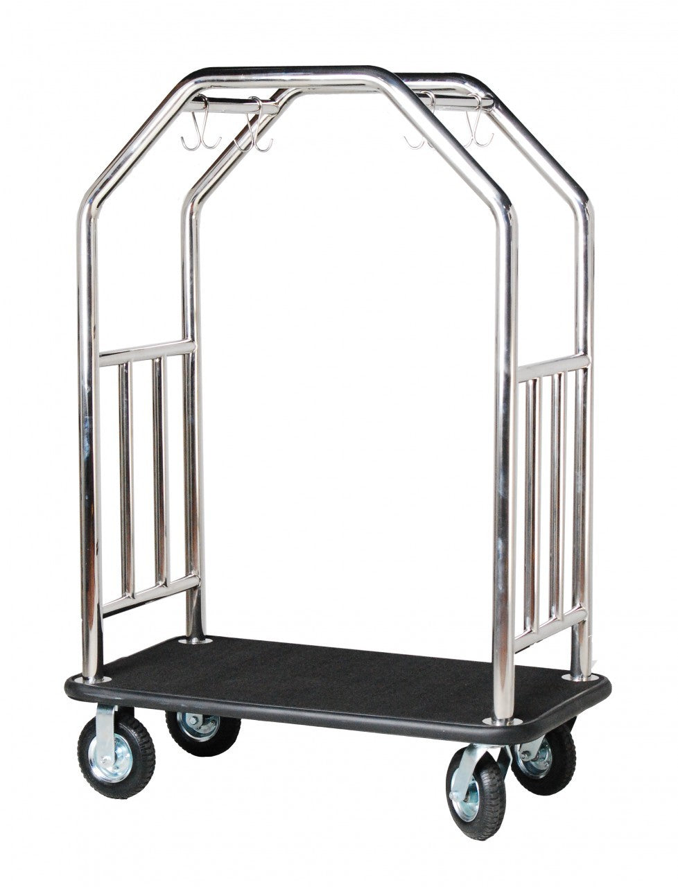 Estate Cart Stainless Steel with Black Carpet 2" Steel Tubing, 4 Double Garment Hooks