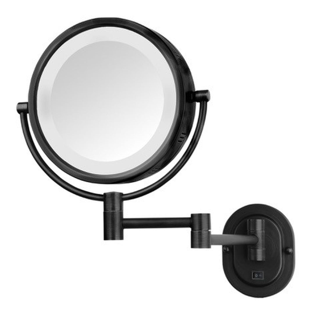8", 5X-1X Halo Lighted Wall Mirror, Double Arm, Black