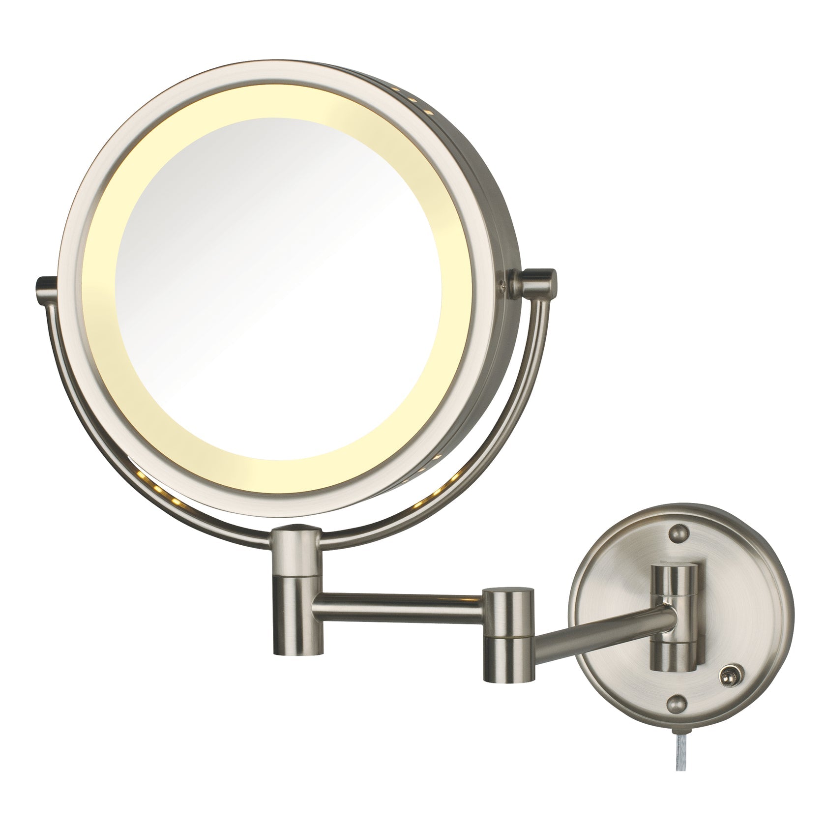 Mirror Wall Mounted Halo Lighted 8.5 Inch 8X-1X Extends 13.5 Inches Nickel