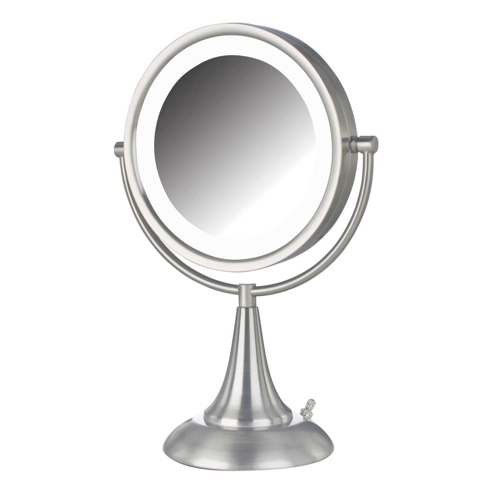 8.5", 8X-1X LED Lighted Table Top Mirror, Nickel, Height 15"