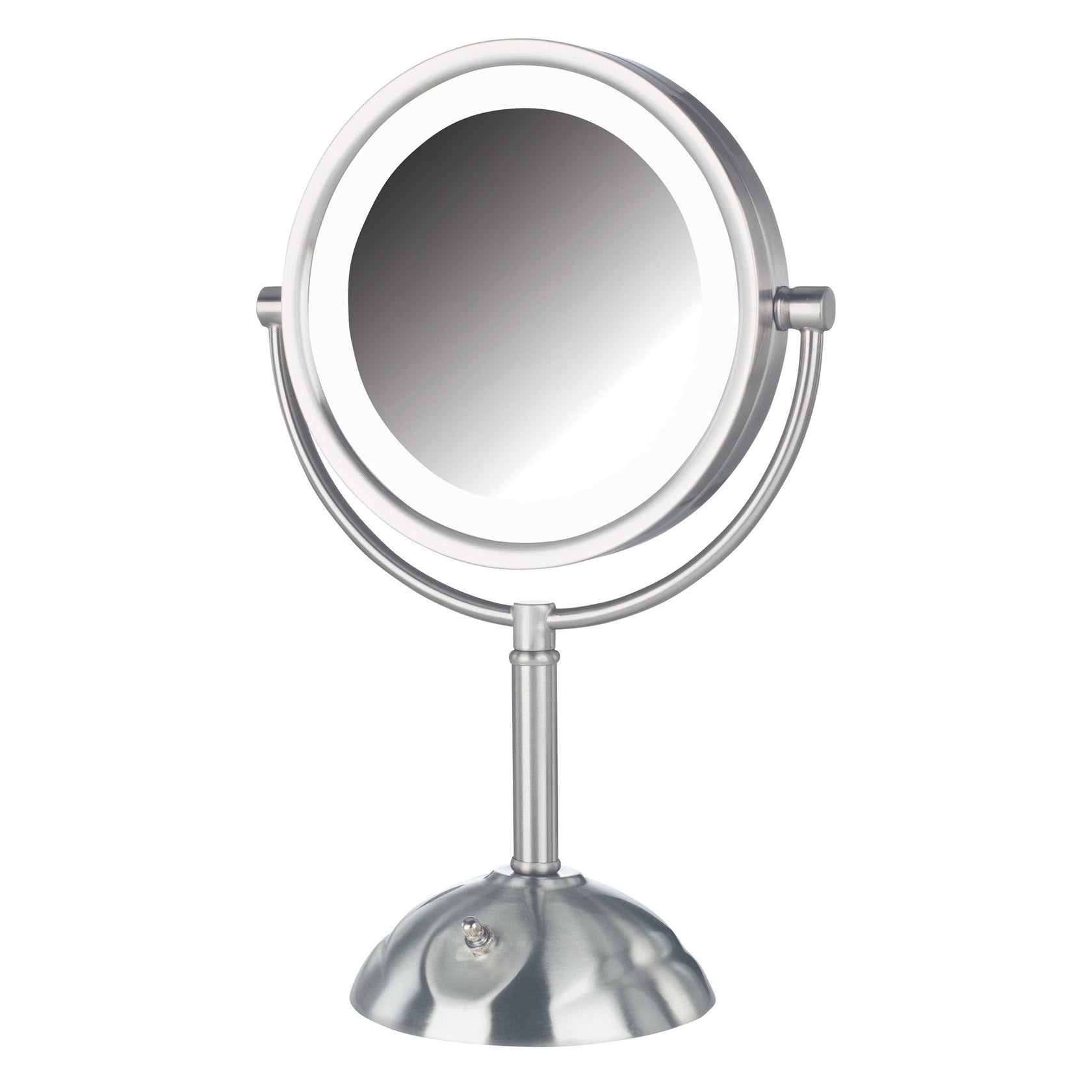 8.5", 8X-1X LED Lighted Table Top Mirror, Nickel, Height 16"