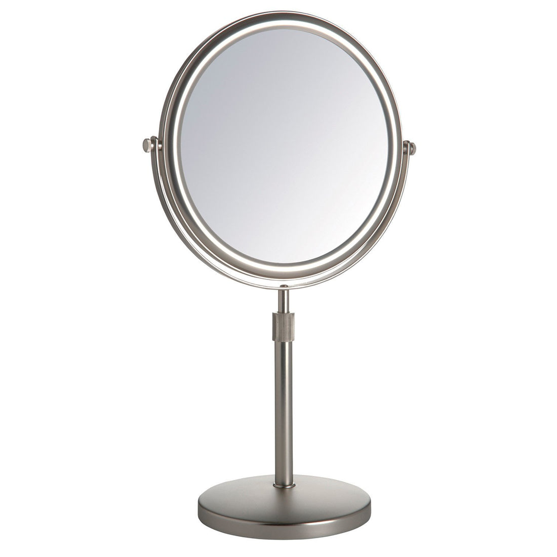 8.5", 5X-1X Table Top Mirror, Nickel, Height Adjustable 16.5" to 21.5"