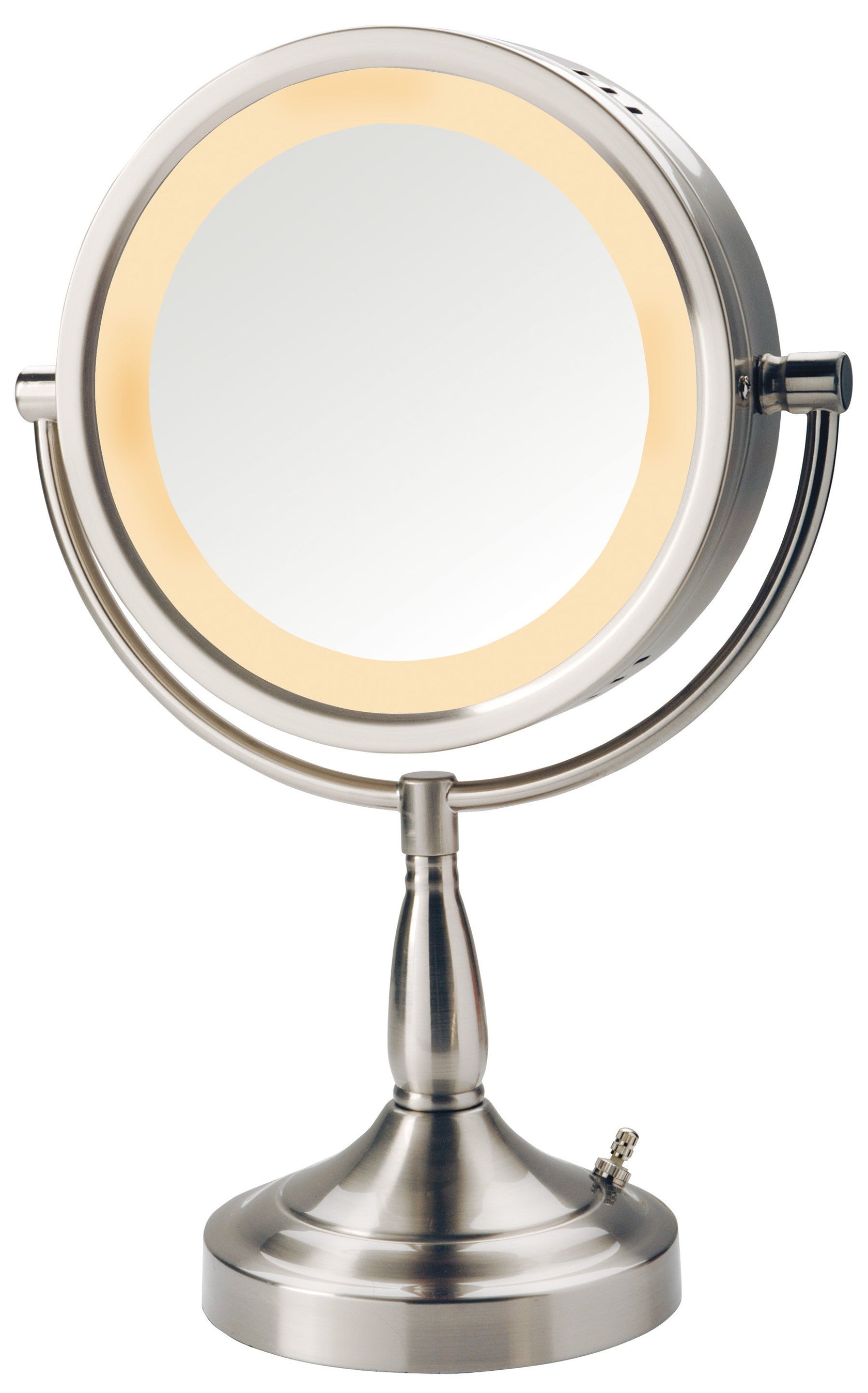 8.5", 7X-1X Lighted Table Top Mirror, Nickel, Height 16"