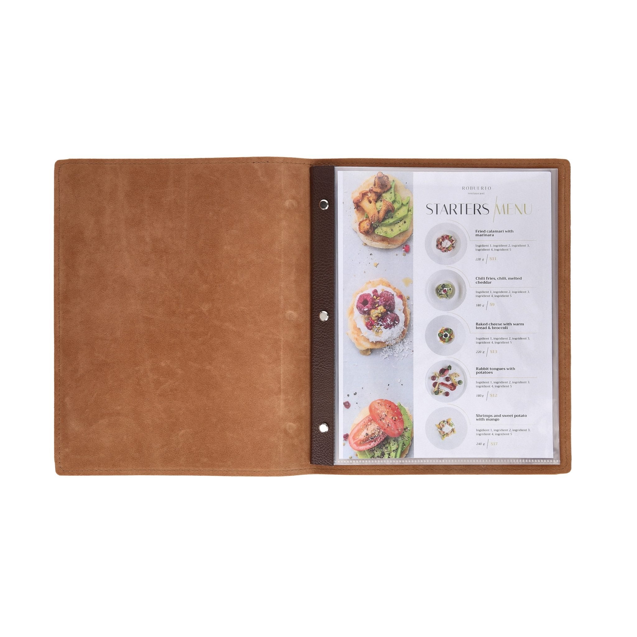 Soft Menu Cover, 8.5"x11" Paper (10 views), Faux Leather