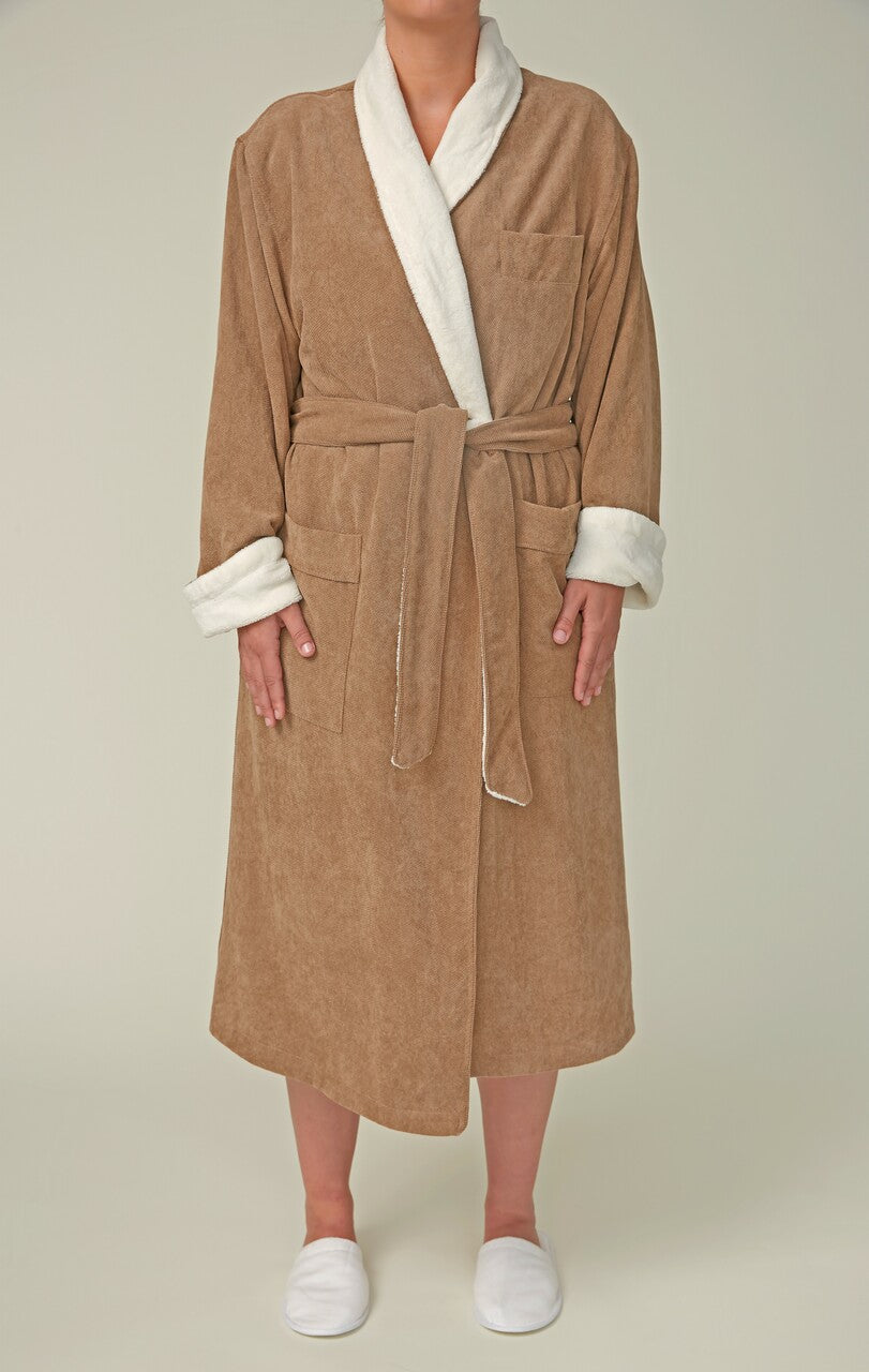Corduroy Microfiber Shawl Bathrobe, Plush Lined
