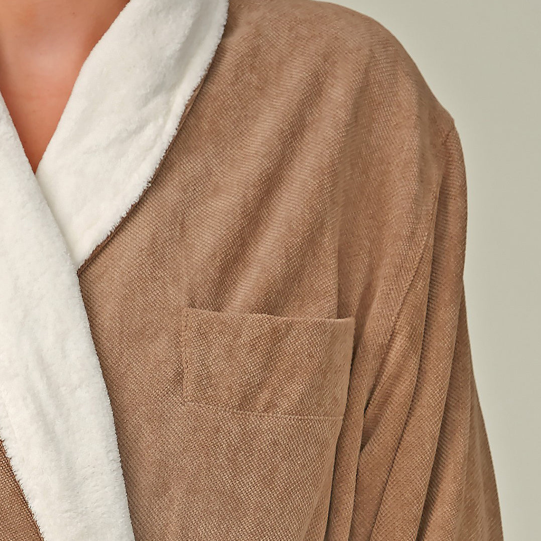 Corduroy Microfiber Shawl Bathrobe, Plush Lined