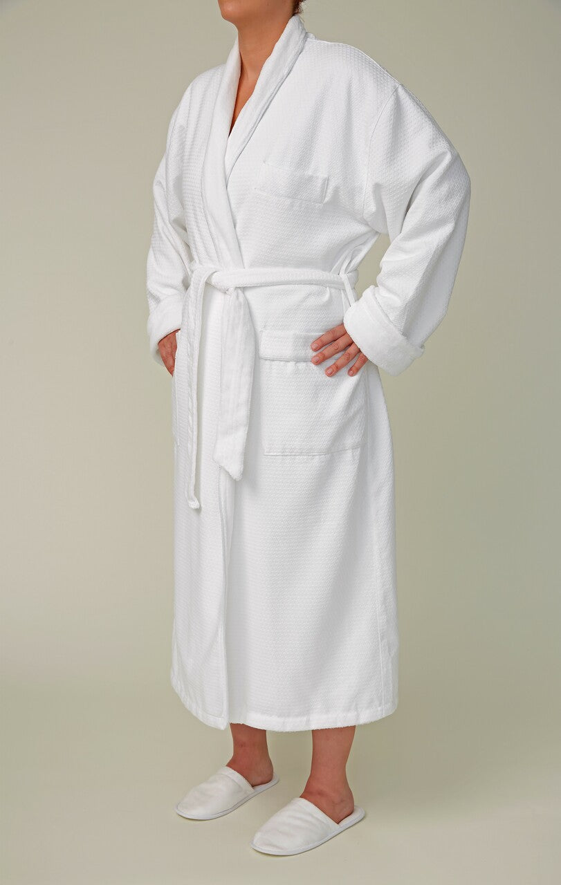 Diamond Waffle Shawl Bathrobe, Plush Lined