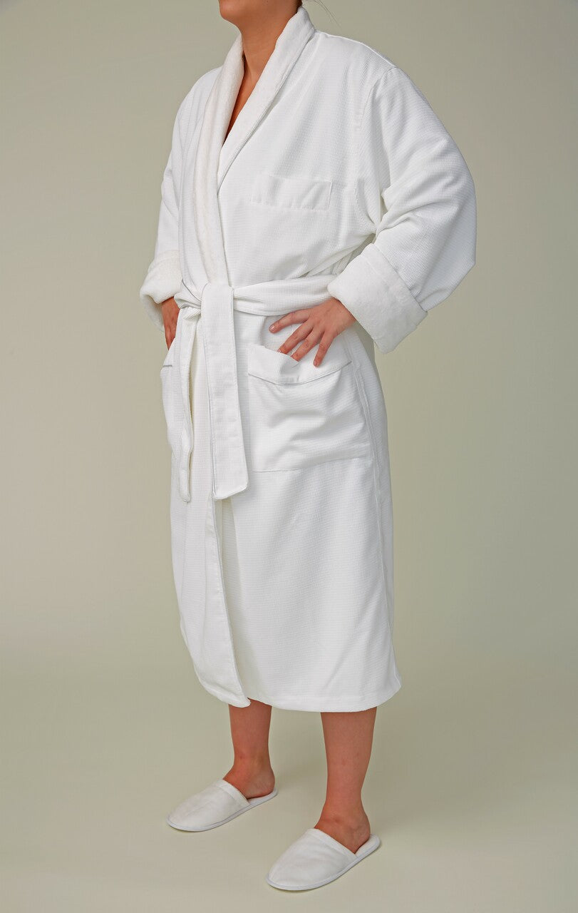 Chamois Grid Microfiber Shawl Bathrobe, Plush Lined