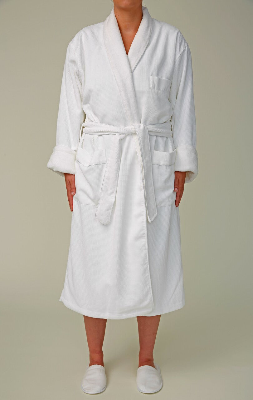 Chamois Grid Microfiber Shawl Bathrobe, Plush Lined