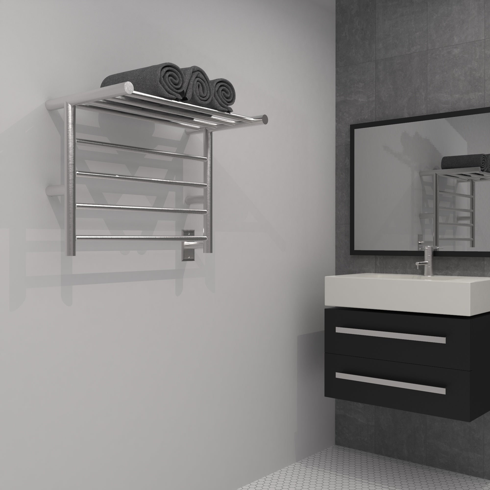 Radiant Heated Towel Rack, Angle Shelf