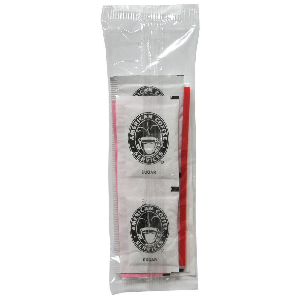 Condiment Pack Clear Wrap: 2 Sugar, 2 Cream, 2 Pink, 1 Stir, 1 Napkin