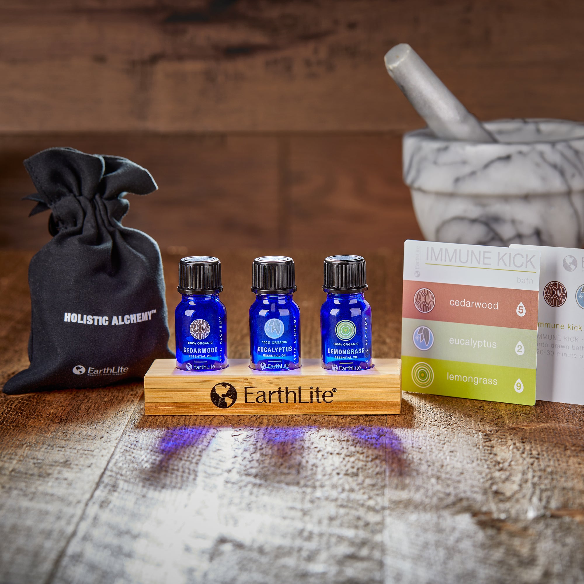 3 Single Note Organic Essential Oil Kit (Bamboo stand, carry bag, guide)