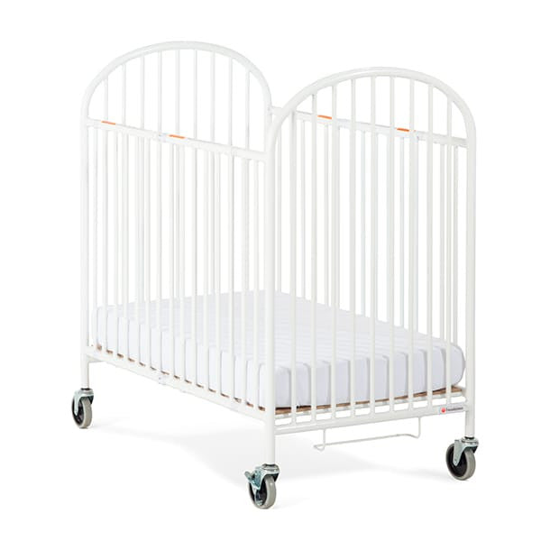 Compact Pinnacle™ Folding Steel Crib w/ Oversized Casters (Foam Mattress), White