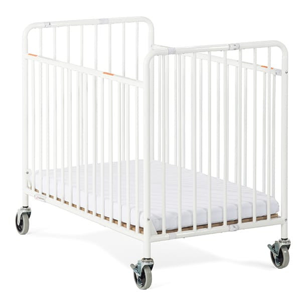 Compact StowAway™ EasyRoll™ Folding Steel Crib w/ Oversized Casters (Foam Mattress), White