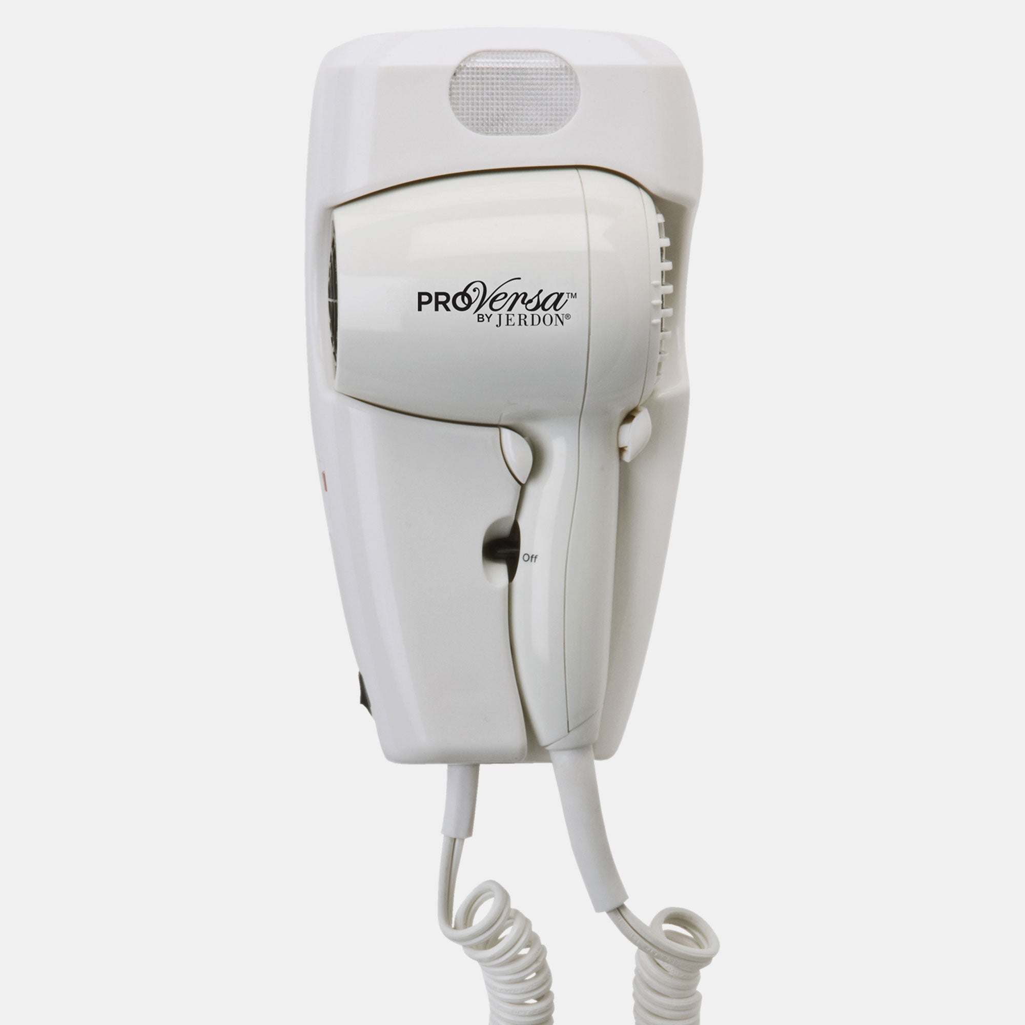 Wall Mount Hair Dryer 1600W, 2 Speeds, 2 Heat Settings, LED Night Light, White, Auto Off, Plug In