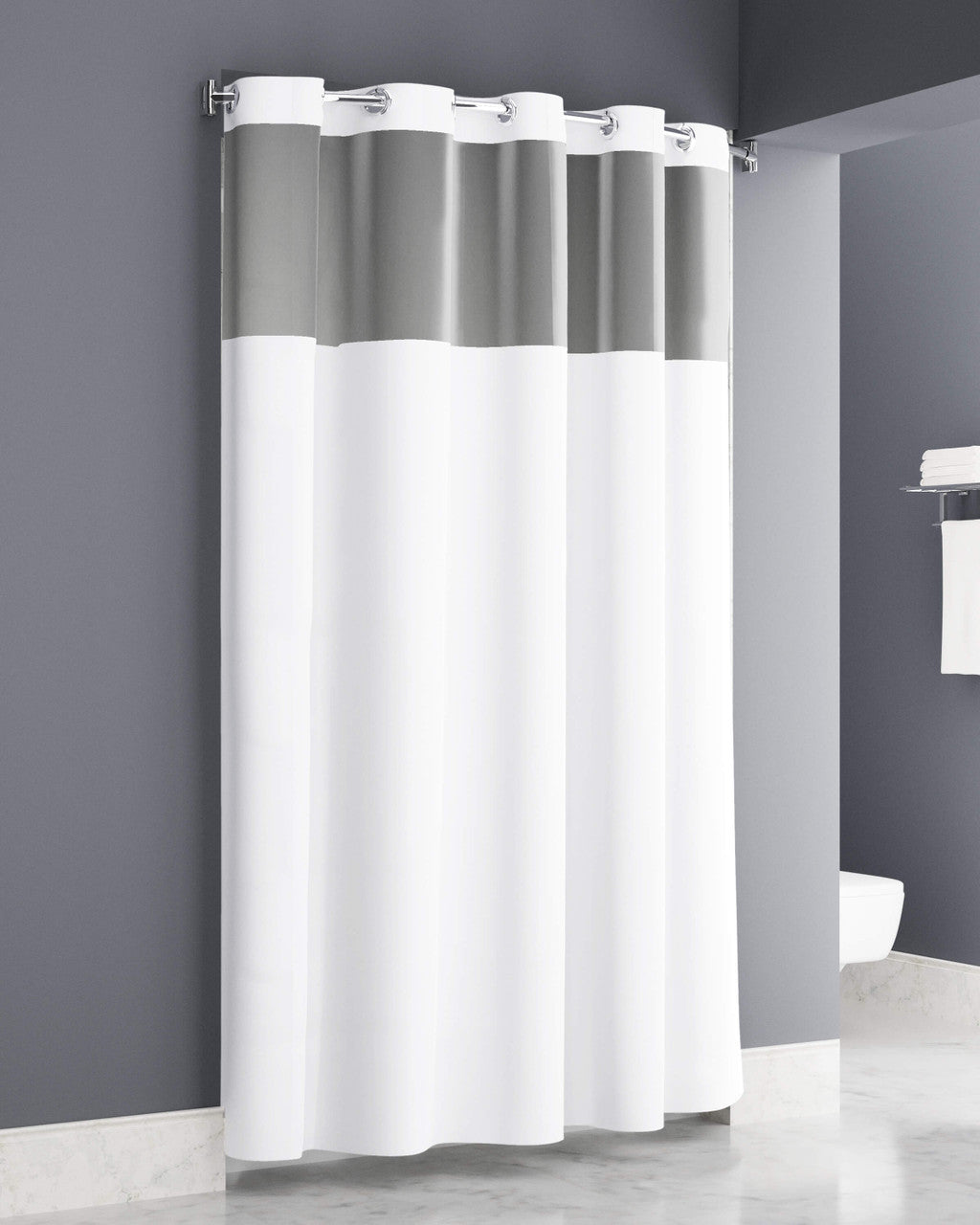Plainweave Easy Hang White Shower Curtain 71x74 Hook White With Window