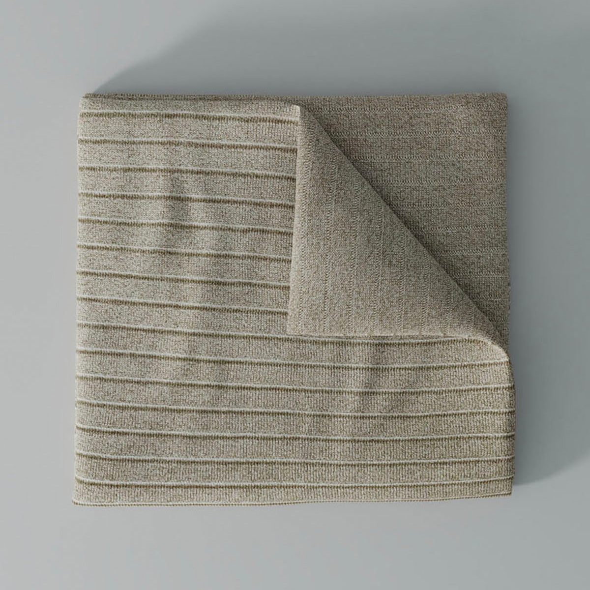 Rib Knit Throw Blanket, Tan Heather