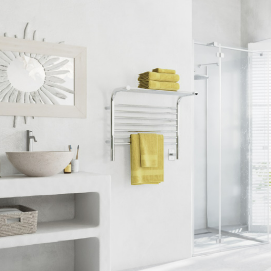 Jeeves Heated Towel Rack, Curved Shelf