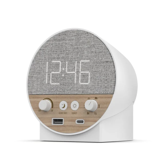 Station R - Alarm Clock and Sound Machine White Featuring Dual USB Device Charging Ports