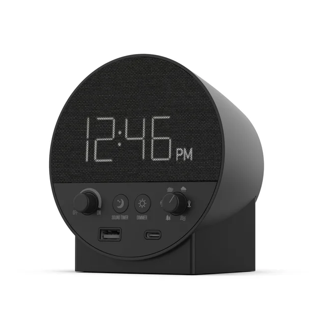 Station R - Alarm Clock and Sound Machine Black Featuring Dual USB Device Charging Ports