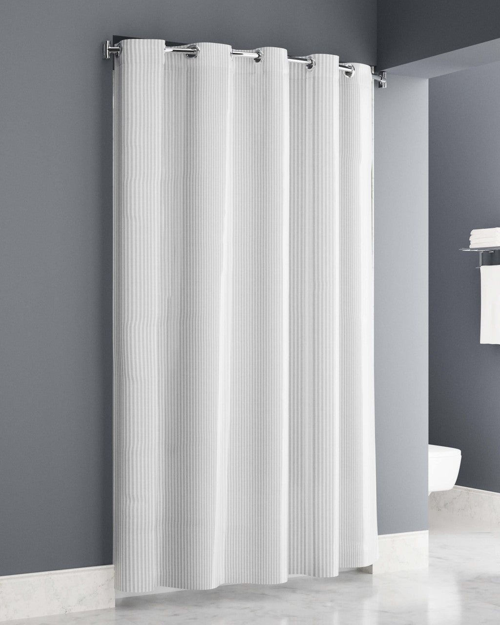 Vertical Stripe White Easy Hang Shower Curtain 71x73 Hook White Waterproof