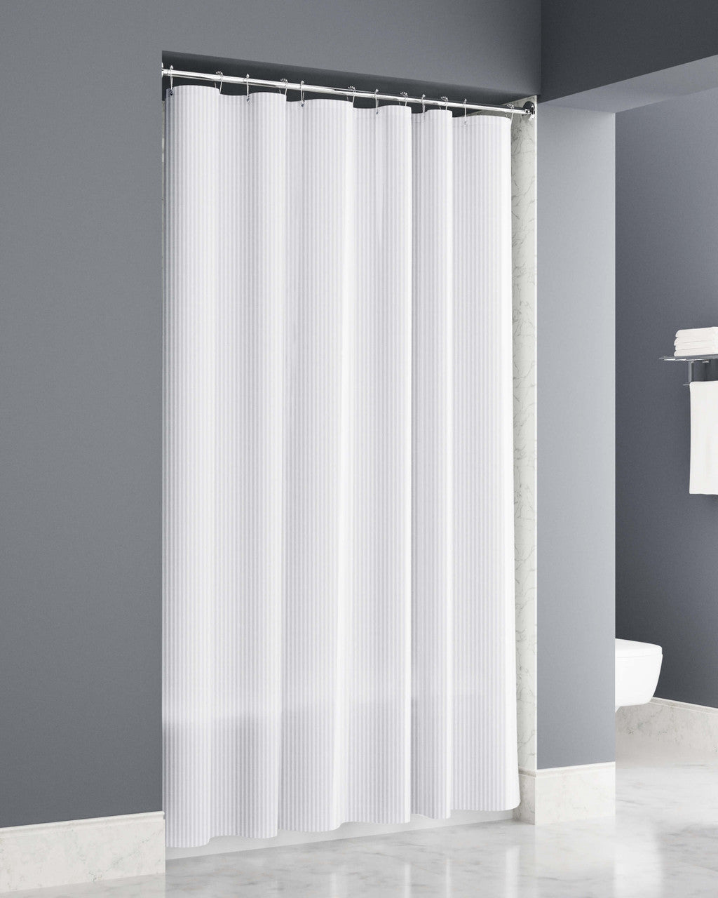 Vertical Stripe White Shower Curtain Waterproof 72x72 With Grommets