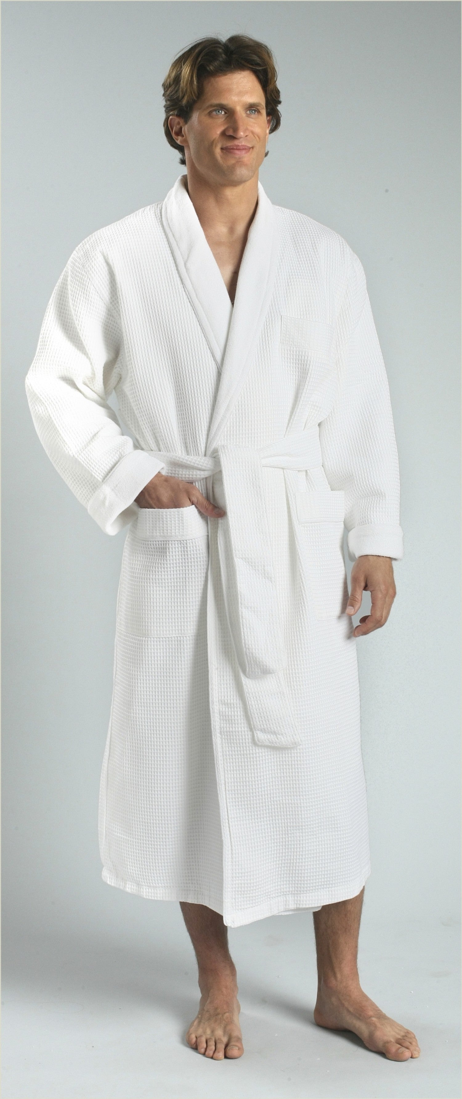 Square Waffle Shawl Bathrobe, Terry Lined