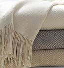 Bristol Throw Blanket 85% Pima Cotton/ 15% Alpaca, two-color basket weave with twisted fringe, made in Peru