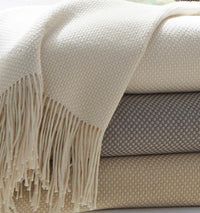 Bristol Throw Blanket 85% Pima Cotton/ 15% Alpaca, two-color basket weave with twisted fringe, made in Peru