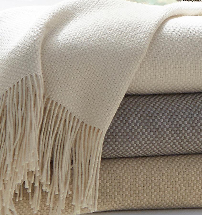Bristol Throw Blanket 85% Pima Cotton/ 15% Alpaca, two-color basket weave with twisted fringe, made in Peru