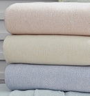 Terzo Throw Blanket 100% brushed cotton, basket weave twisted fring at short-end hems