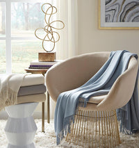 Bristol Throw Blanket 85% Pima Cotton/ 15% Alpaca, two-color basket weave with twisted fringe, made in Peru
