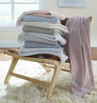 Terzo Throw Blanket 100% brushed cotton, basket weave twisted fring at short-end hems