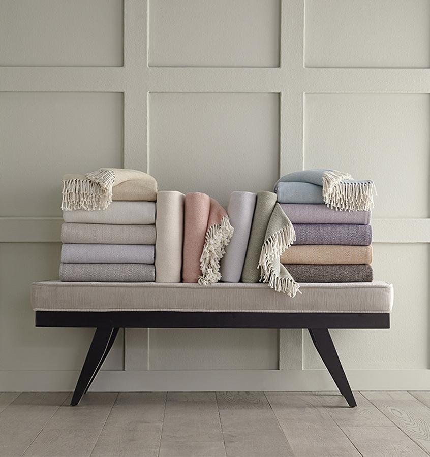 Celine Throw Blanket 100% brushed cotton , herringbone woven design brushed nap with twisted fringe, made in Portugal