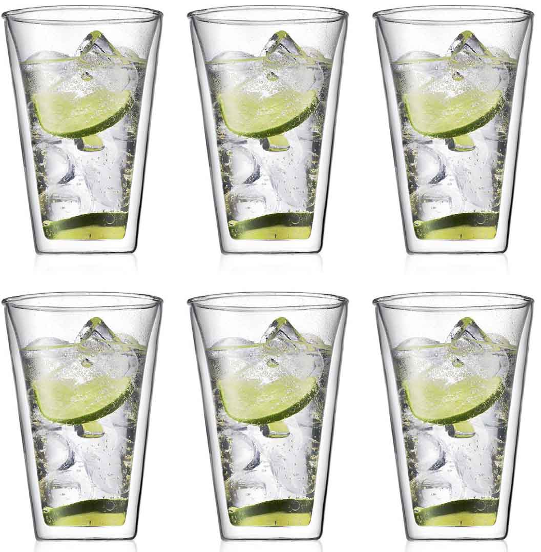 Canteen 6 pcs glass, double wall, large, 0.4 l, 13.5 oz,
Transparent