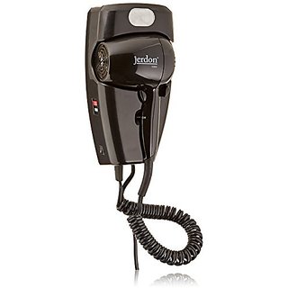 Wall Mount Hair Dryer 1600W, 2 Speeds, 2 Heat Settings, LED Night Light, Black, Auto Off, Plug In