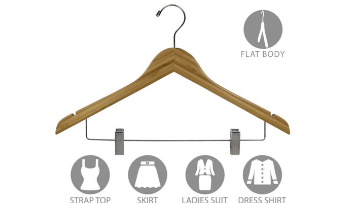 17" Bamboo Combo Hanger W/ Clips & Notches