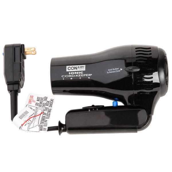 1875W Ionic Hair Dryer with Cord-Keeper and Folding Handle – Black