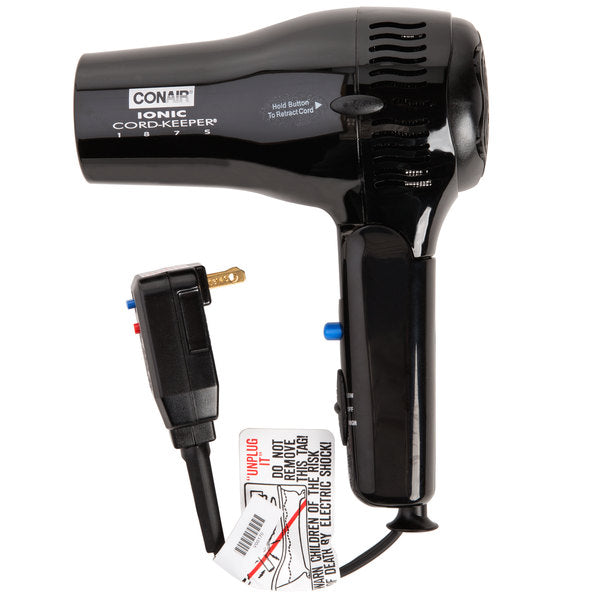 1875W Ionic Hair Dryer with Cord-Keeper and Folding Handle – Black