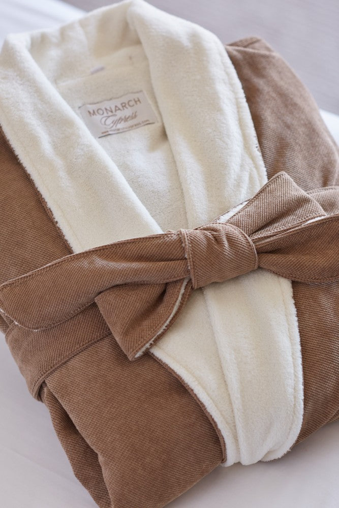 Corduroy Microfiber Shawl Bathrobe, Plush Lined
