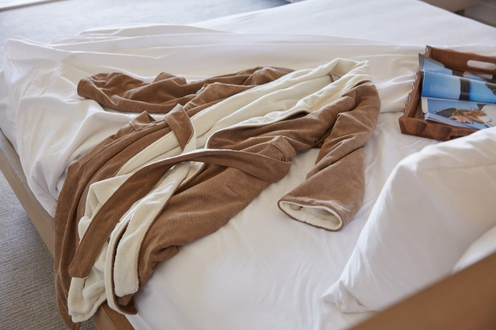Corduroy Microfiber Shawl Bathrobe, Plush Lined