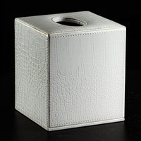 Boutique Tissue Box in White Matte Moc Croc Leatherette