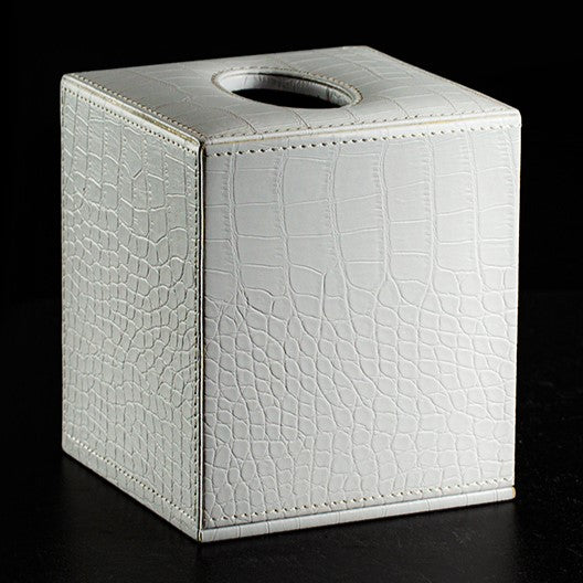 Boutique Tissue Box in White Matte Moc Croc Leatherette