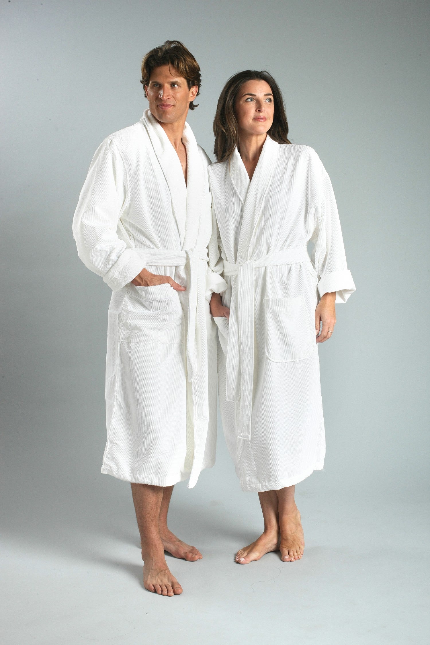 Chamois Grid Microfiber Shawl Bathrobe, Plush Lined