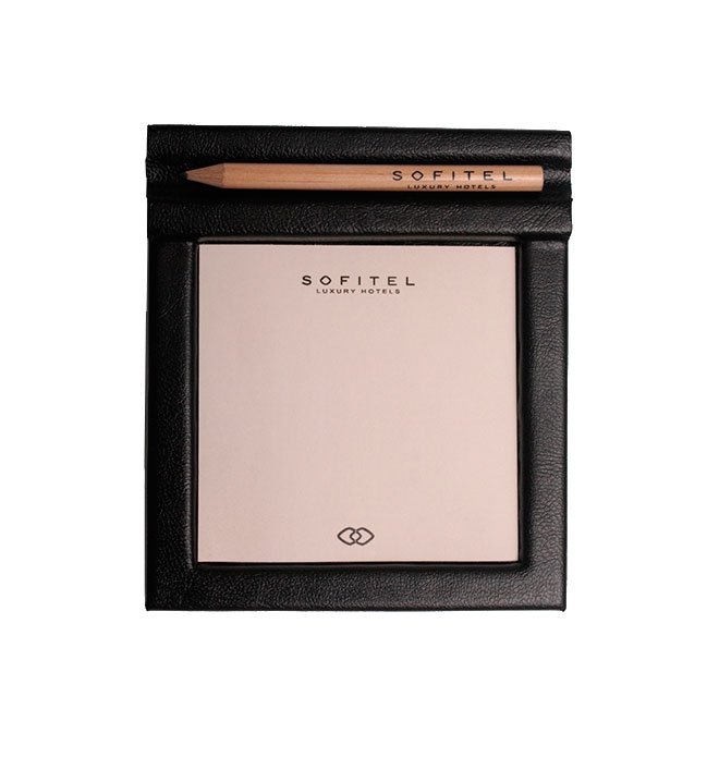 Notepad Holder, 3.4"x3.4" Paper, Faux Leather & Wood